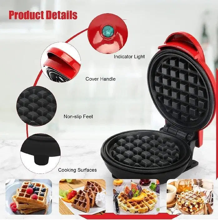 Compact Red Electric Waffle Maker - 350W | Quick & Easy Waffles at Home