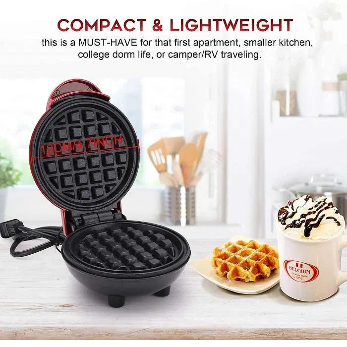 Compact Red Electric Waffle Maker - 350W | Quick & Easy Waffles at Home