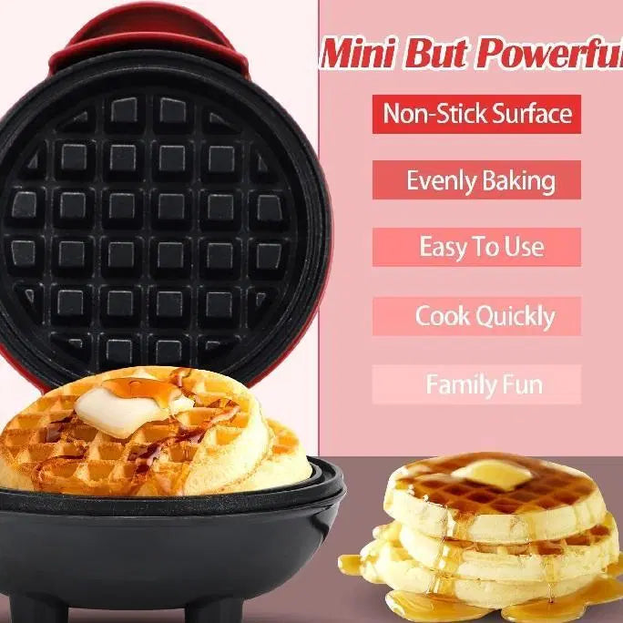 Compact Red Electric Waffle Maker - 350W | Quick & Easy Waffles at Home