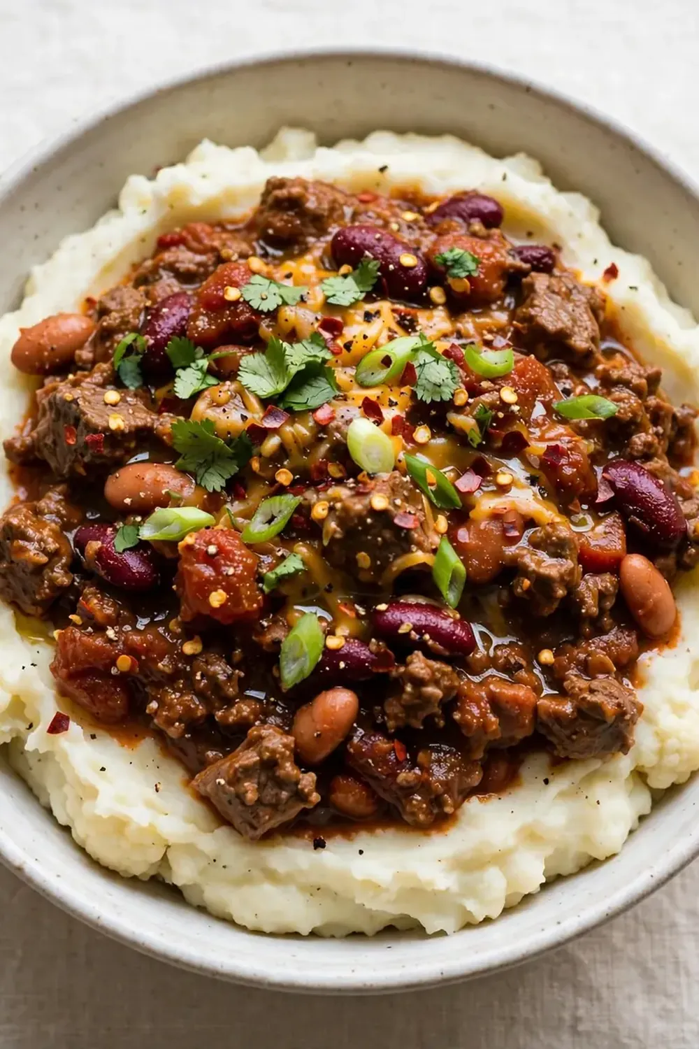 Beef Chili Bowl over Mashed Cauliflower