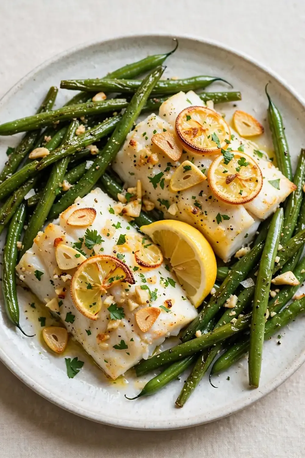 Lemon Garlic Baked Cod with Green Beans