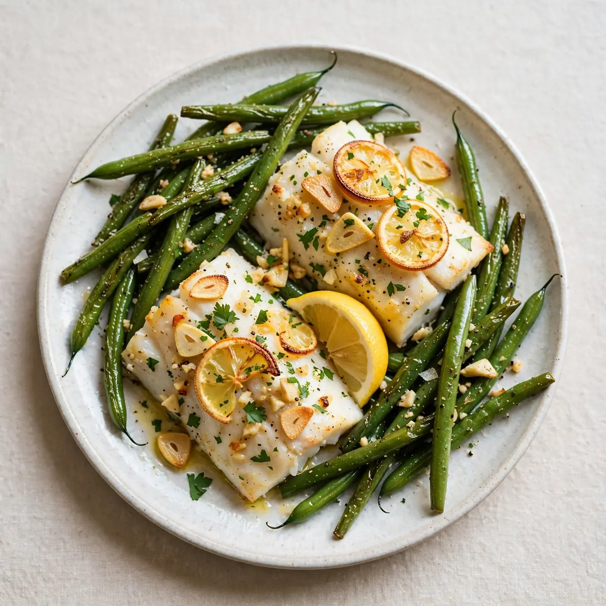 Budget Batch Lemon Garlic Cod & Green Beans