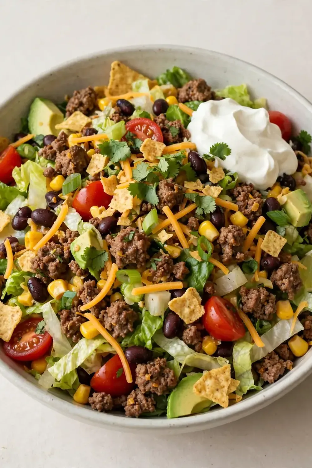 15-Minute Beef Taco Salad with Sour Cream
