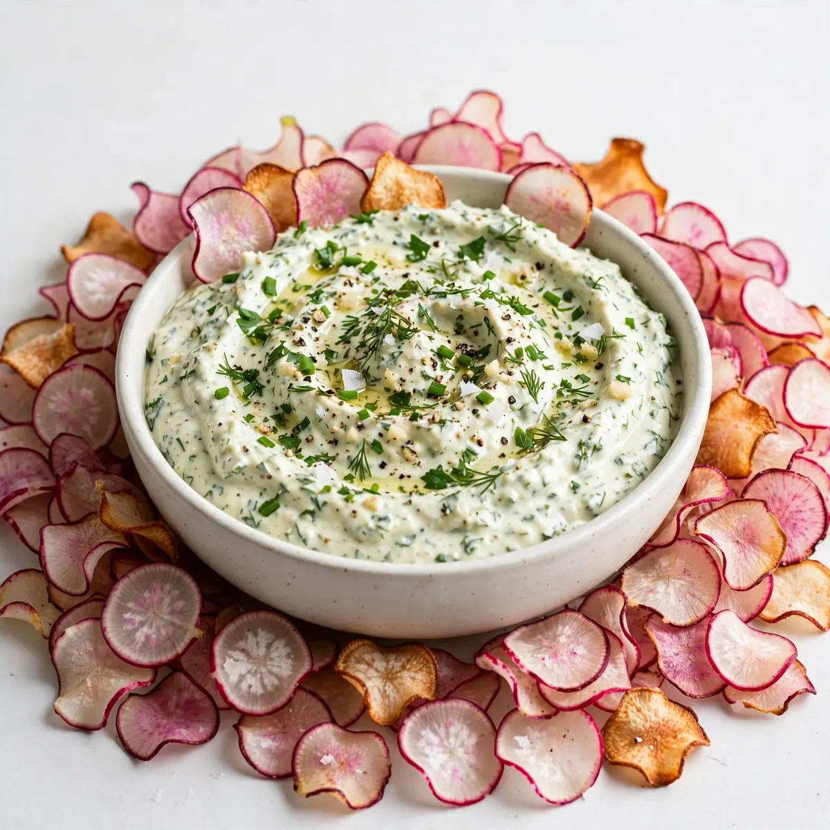 Budget-Friendly Meal Prep: Creamy Garlic Herb Dip with Radish Chips