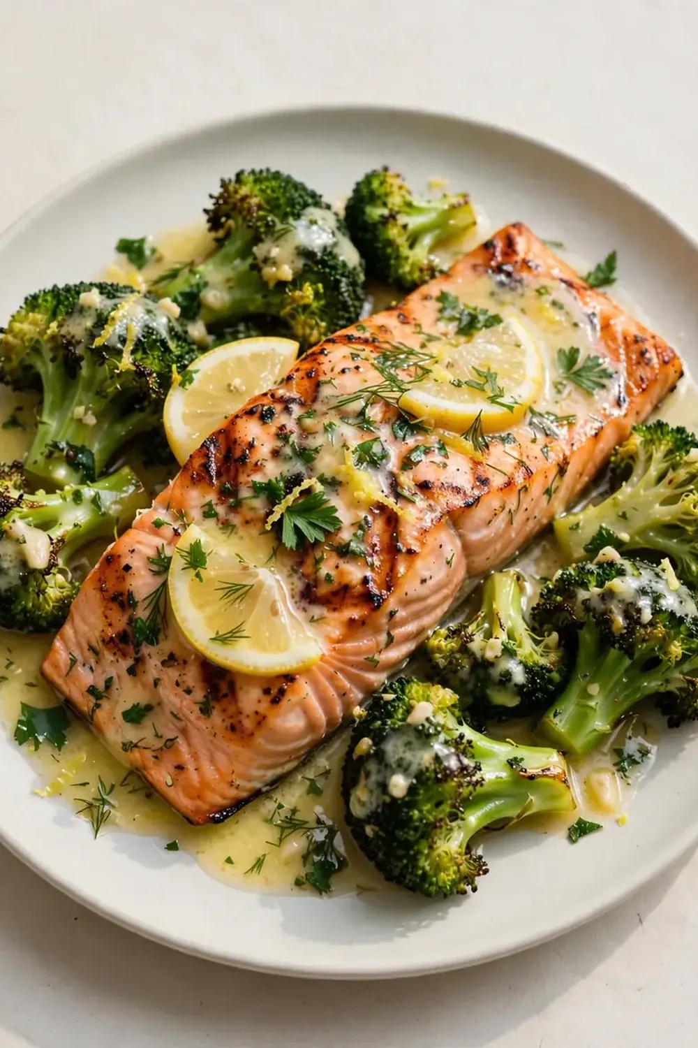 Grilled Salmon with Broccoli and Lemon Butter