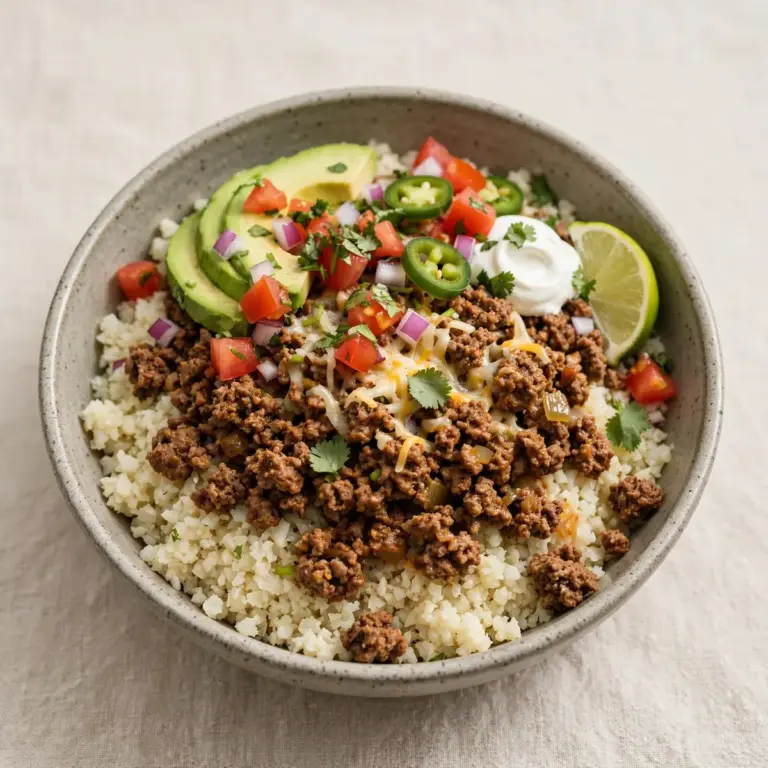 Budget-Friendly Meal Prep Ground Beef and Cauliflower Rice Taco Bowls