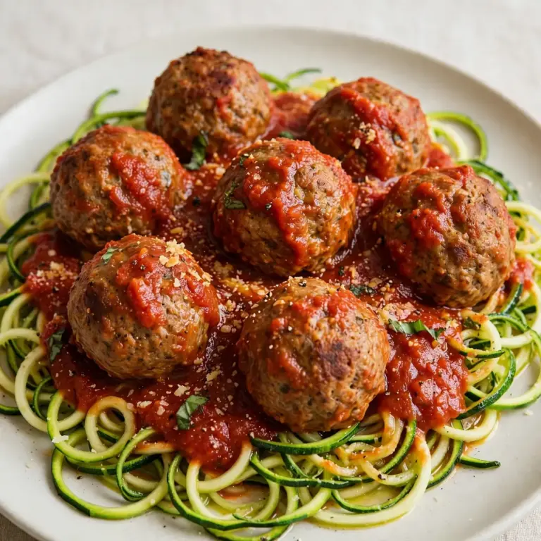 Budget-Friendly Turkey Meatballs with Marinara Over Zucchini Noodles