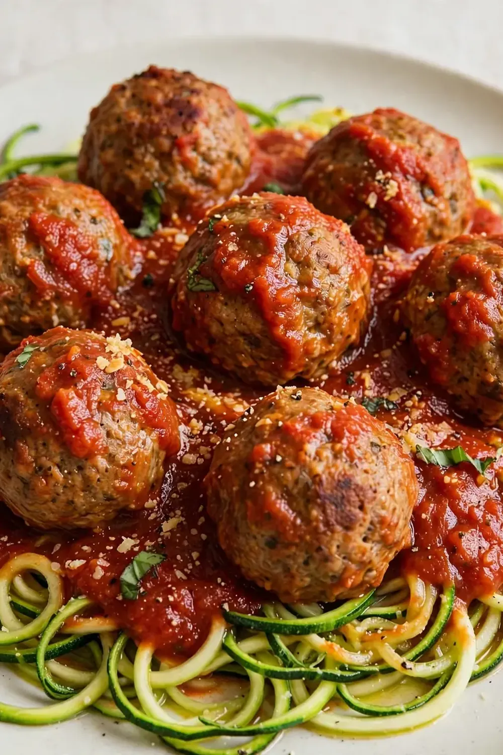 Turkey Meatballs with Marinara over Zucchini Noodles