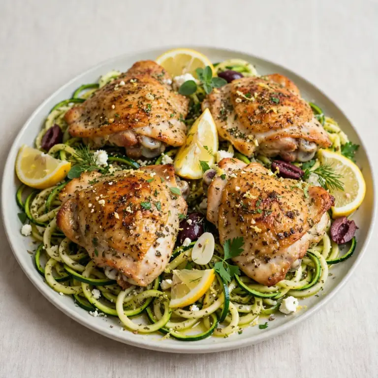 Budget Greek Lemon Chicken Thighs with Zucchini Noodles