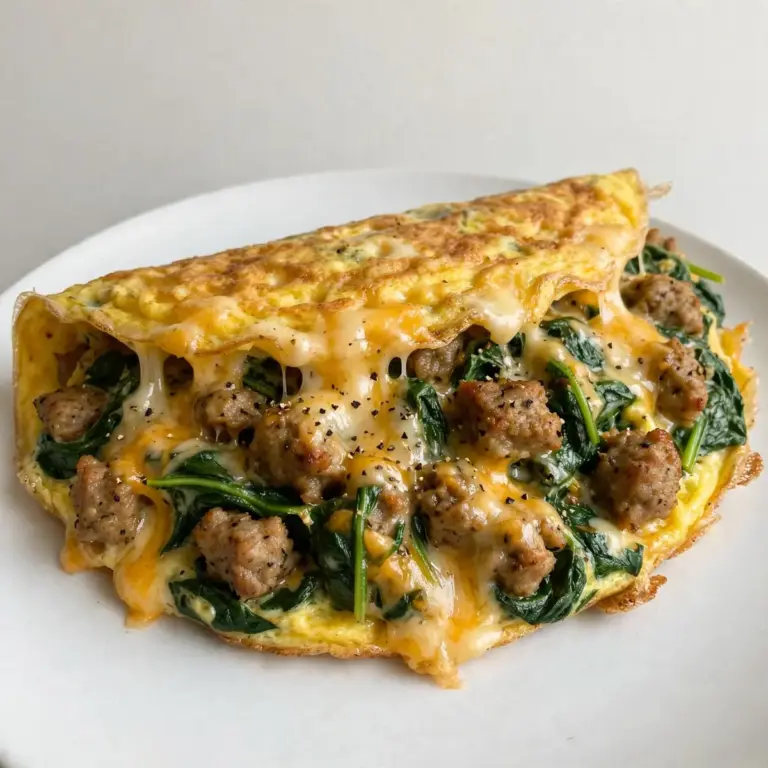 Budget Meal Prep Cheesy Spinach and Turkey Sausage Omelet