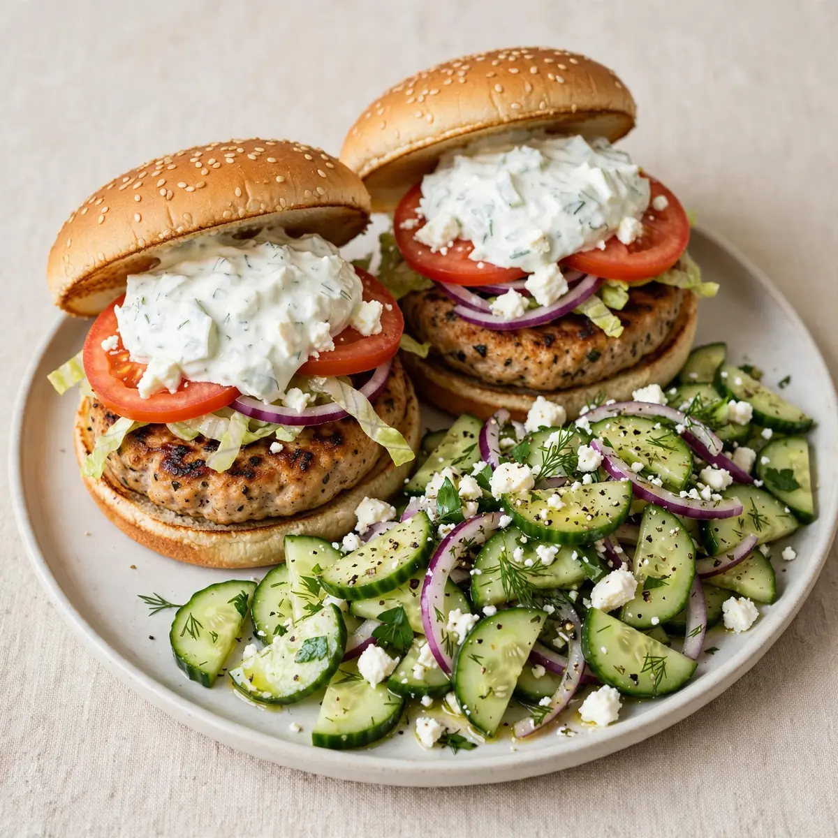 Budget Meal Prep Greek Turkey Burgers with Cucumber Salad