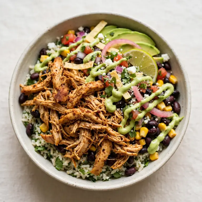 Cost-Saving Shredded Mexican Chicken Bowls With Avocado Crema